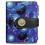 Kelvoris Black Cat Bohemian Vintage Small Rfid Women Wallet Bifold Zipper Coin Pocket PU Leather Compact Cash Credit Card Holder Travel Wallet for Female Ladies Teen Girls 1 ID Window 10 Card Slots