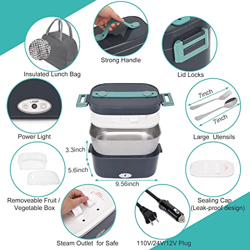 Samshow Electric Lunch Box,75W Heated Lunch Box Food Heater For Adult/Work/Car/Truck/Home, 12V 24V 110V Lonchera Electrica Para El Almuerzo, Designed With Sealing Cap To Leaking & Large Utensil #TOP6