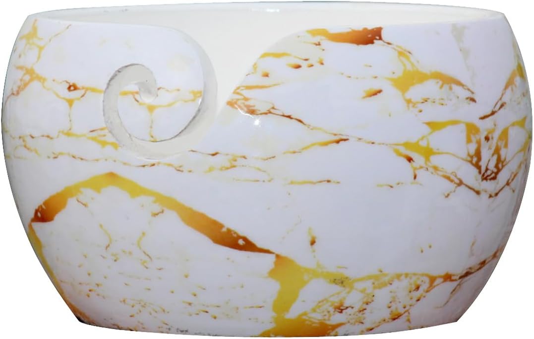 Wooden Yarn Bowl Holder, 7 x 4 Inches Knitting Yarn Bowls, Yarn Ball Bowl Holder Handmade Yarn Storage Bowl for Knitting Crocheting Accessories. (Moon & Star Printed Yarn Bowl)