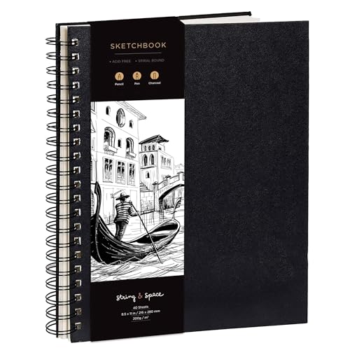 Skizzenbuch für Künstler, gebunden, DIN A5 – sehr festes Papier, 200 g/m² – spiralgebundenes Skizzenbuch für Kinder und Profis für Zeichnungen – 14.5 cm x 21.5 cm, 40 Bögen / 80 Seiten