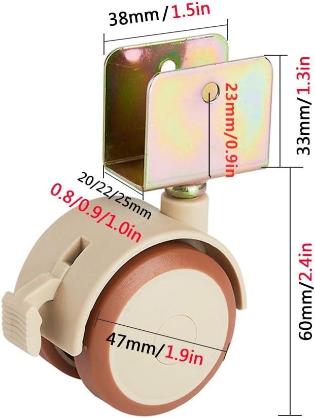 Set mit 4 robusten Gummirollen für Kinderbetten, 5 cm (2 Zoll) drehbare Möbelrollen, Kinderbettrollen für einfache Mobilität und sichere Verwendung