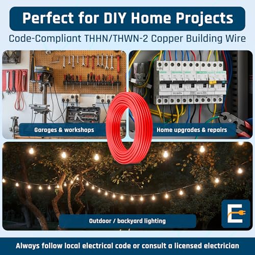 Image of THHN Wire 12 Gauge (12 AWG) 50 FT - Stranded Copper Building Wire for Panel /Control Wiring, Grounding & Lighting Circuits (Residential /Industrial), UL Listed, 600V, THWN-2, PVC /Nylon Jacket, Red