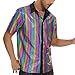 Zando Sequin 70s 80s Disco Shirt Men - Retro Sparkling Multicolour Outfit Short Sleeve Button Down Fashion Metallic Costume Top For Halloween New Year Themed Party & Nightclub Prom Medium