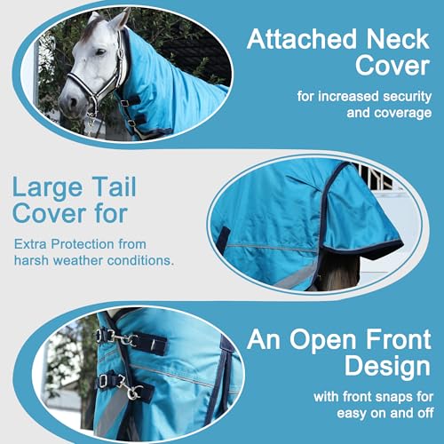 Leberna Turnout Rug with Neck Cover - 1680D Waterproof Heavyweight Winter Horse Rug for Cold Weather, Stable to Field Use(300g Filling)