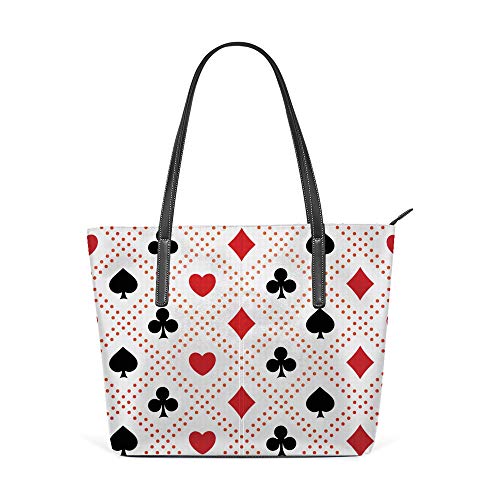 Kuizee Shoulder Bags Tote Casino Playing Cards Poker Handbags Pu Leather Decoration Casual School Shopping 15.7In #TOP12