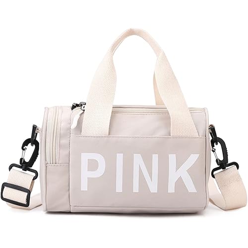 Mini Small Crossbody Bag Gym Bag for Women Men, Cute Small Duffle Bag Aesthetic Sports Handbag, Waterproof Gym Tote Bag Portable Fitness Shoulder Bag for Sports Travel (Beige-a)
