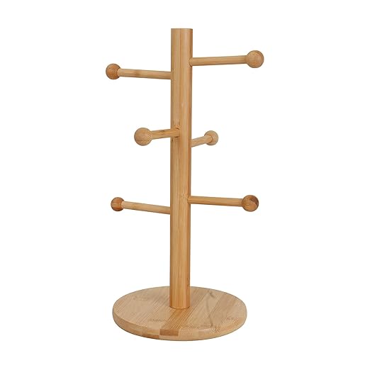 HOKIPO Wood EcoFriendly Bamboo Mug Holder Stand For Kitchen Counter