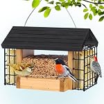 Gbekery Hopper Bird Feeder for Outdoors Hanging, Wooden Bird Feeder with Double Suet Cage, 2.8 LBS Large Capacity, Cedar Wood Suet Feeder with Weatherproof Roof, Garden Decoration