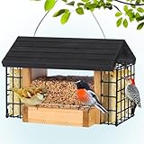 Gbekery Hopper Bird Feeder for Outdoors Hanging, Wooden Bird...