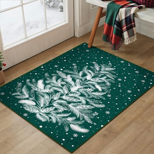 Christmas Area Rug 2x3 Red Washable Non-Slip Holiday Throw Rug at Entrance Decorative Snowflake Doormat for Kitchen Front Door Beside Sink 2'x3' Snowflake | Red