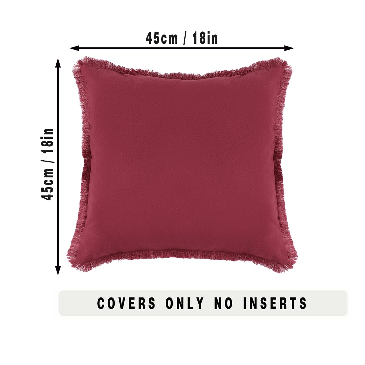 Tennove Cushion Covers 45x45cm Set of 2 Decorative Boho Throw Pillow Case with Fringe Tassels Washed Cotton Linen Soft Farmhouse Pillow Cover for Home Sofa Bed Room,Red - Image 2