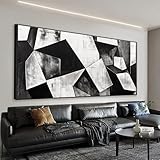 Large Abstract Wall Art For Living Room Geometric Color Block Black And White Wall Art Painting...