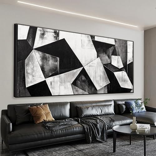 Large Abstract Wall Art For Living Room Geometric Color Block Black And White Wall Art Painting Print Canvas Art Wall Decor Simple Picture Artwork Bedroom Office Home Wall Decor 29" X 58" With Framed
