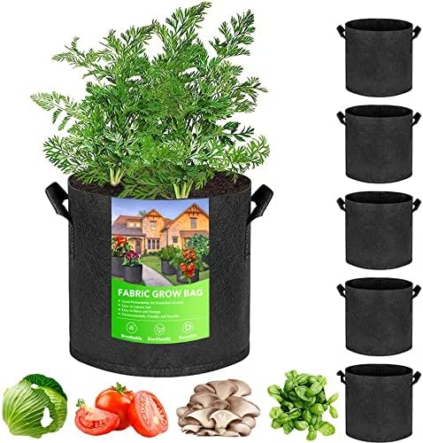 NMM 6 Pack 7 Gallon Grow Bags, Heavy Duty 300G Thickened Nonwoven Plant Fabric Pots with Handles to Grow Vegetables/Potato/Tomato/Plant/Fruits/Flowers (Black)