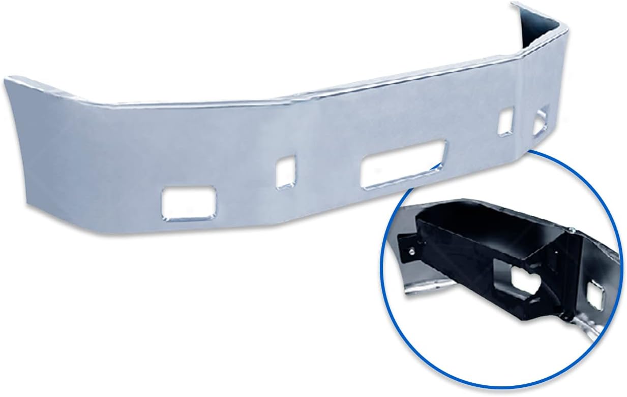 KOZAK Chrome Bumper 16" With Fog Light Hole compatible with Peterbilt 386 Truck Models PLUS Logo, 2x22" Windshield wipers, License Plate Frame and Vest
