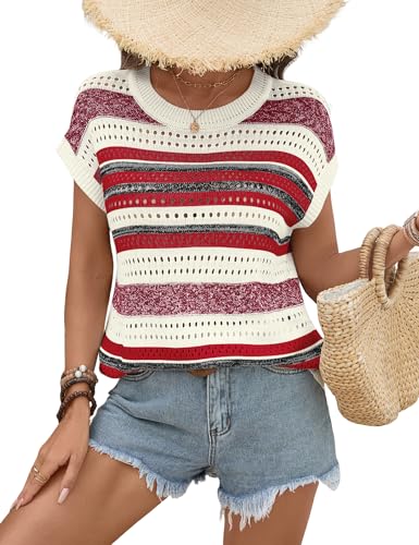 Image of Ivicoer Womens Spring Summer Tops Crochet Cap Sleeve Sweater Hollow Out Beach Vacation Clothes Trendy 2026 Loose Fit