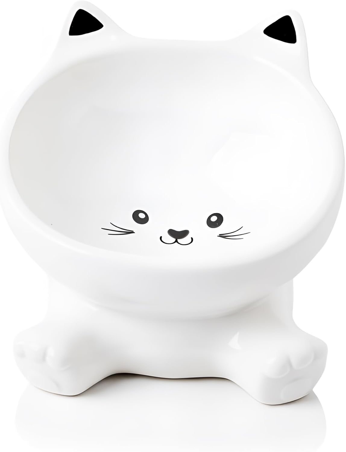 Raised Cat Bowl, 4.9 Inch Ceramic 3D Elevated Cat Food Bowl and Water Bowls, Cute Kitten Dishes 4.5 OZ, Anti-Vomiting & Whisker Fatigue Friendly, Stress-Free for Indoor Cats, 1 Piece