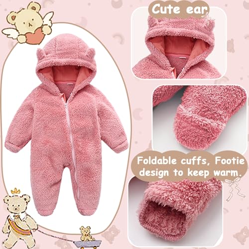 Uvipc Newborn Baby Fleece Footie Snowsuit Winter Onesie Cartoon Bear Warm Hooded Outfits For Girls Boys #TOP2