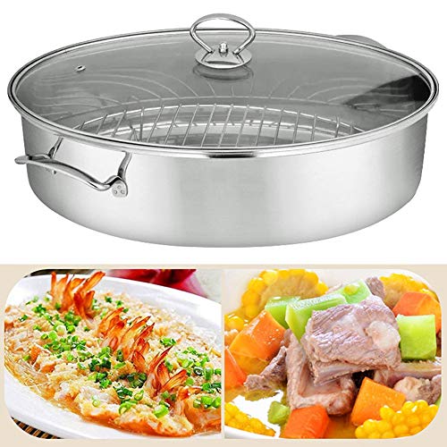 ZPF Stainless Steel Steamed Fish Pot, Oval Barbecue Cookware Pot with Shelf,