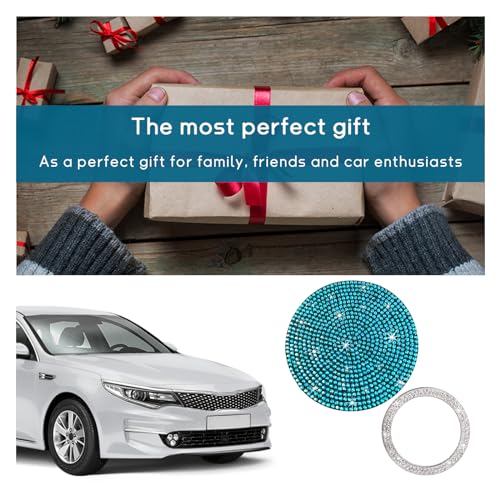 Image of Ziciner 2 Pack Bling Car Cup Holder Coaster, Anti-Slip Auto Insert Coaster with Start Stop Button Cover, Universal Shiny Crystal Vehicle Interior Accessories for Women and Girls (Light Blue)