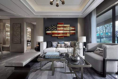Amemny Large American Flag Canvas Painting 5 Panels Wall Art About Independence Day Prints On Canvas Modern Artwork American Flag Posters Framed Ready To Hang (70''W X 40''H, Artwork-05) #TOP2