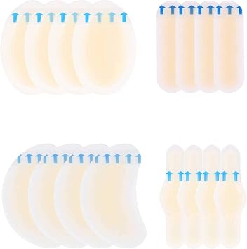 16 PCS Invisible Blister Plasters for feet, Blister Gel Pads Hydrocolloid Bandages Protector Gel Dressing Waterproof Blister Guard Prevention Patches Hydro Seal Band Aid for Heel Toes 4 Mixed Sizes
