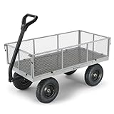 Gorilla Carts Steel Utility Garden Cart, 1,000-Pound Capacity, Gray - Heavy-Duty Outdoor Wagon with Removable Sides, 13-Inch Pneumatic Tires, and Convertible Pull or Tow Handle