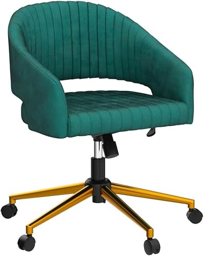 Miniatura 4 de Silla de oficina en casa, silla de escritorio giratoria de terciopelo, moderna y bonita silla de escritorio verde con base dorada para niñas y