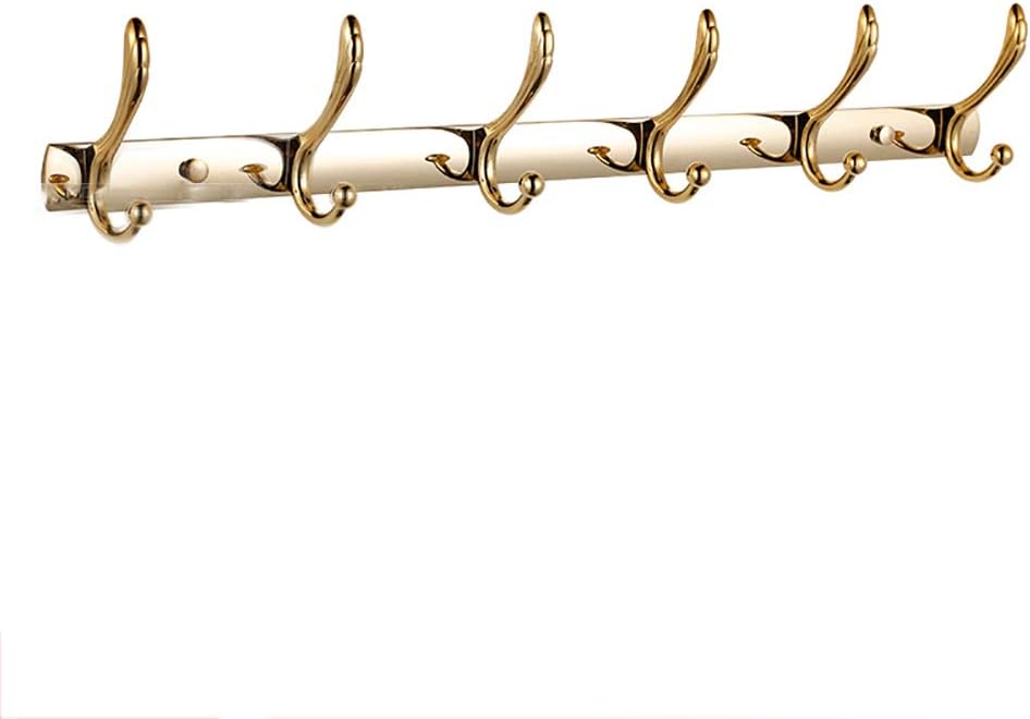 Coat Hooks for Wall Double Robe Hook Wall Mounted Coat Rack Zinc Alloy Towel Hook Heavy Duty Hanger Hook, for Hanging Towel Scarves, Coats, Keys and More, Screw Installation,Gold,6 Hooks