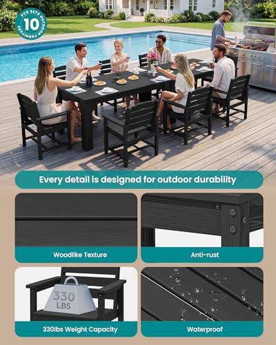 Image of SERWALL Outdoor Dining Set for 8, w / 2 Tables & 8 Armchairs, Black