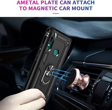 Case Compatible with Huawei Honor 10i, Military Grade Armor Shockproof Protective Phone Case Cover Metal Ring Kickstand for Huawei Honor 10i Black