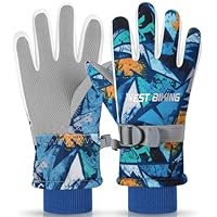 HNGEMSY Handschoenen voor kinderen, sneeuwhandschoenen, skihandschoenen voor 2-13 jaar, meisjes, jongens, PU-palm, waterdicht, winddicht, warm fleece, winterhandschoenen (marineblauw, S