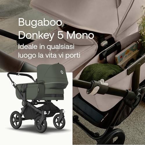 Bugaboo Donkey 5 Mono, Convertibile In Un Passeggino Doppio Affiancato, Design Migliorato, Seduta Reversibile, Guida A Una Mano E Archiviazione Espandibile, Nero/Forest Green - 2