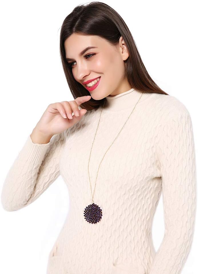 Niumike Handmade Crystal Circle Pendant Necklace for Women Disc Long Statement Necklaces with Box - Image 3