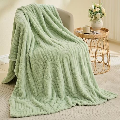 Wajade Couverture Plaid Polaire Super Chaude, Plaid Fausse Fourrure Haute Qualité, Couverture décorative Florale, Ultra Douce et Duveteuse,Green-127cmx178cm
