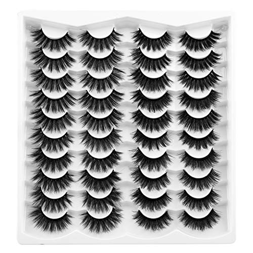 20 Pairs Faux Mink Lashes 4 styles Natural 3D Wispy Fake Eyelashes 18-20mm Fluffy Crossed Eyelashes Pack Handmade Soft and Lightweight Eyelashes Multipack cat eye&round shape by Boahankuke