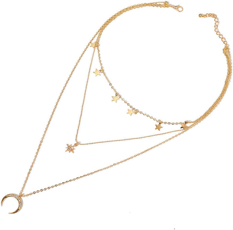 Yienate Bohemia Multilayer Necklace with Octagonal Moon Crescent Pendant Gold Chain Jewelry for Woman and Girls - Image 4