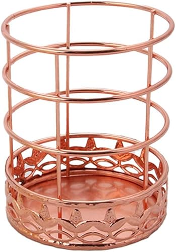 Portalápices de color oro rosa, soporte de alambre de metal rosa para escritorio, taza de brochas de maquillaje, contenedor organizador para