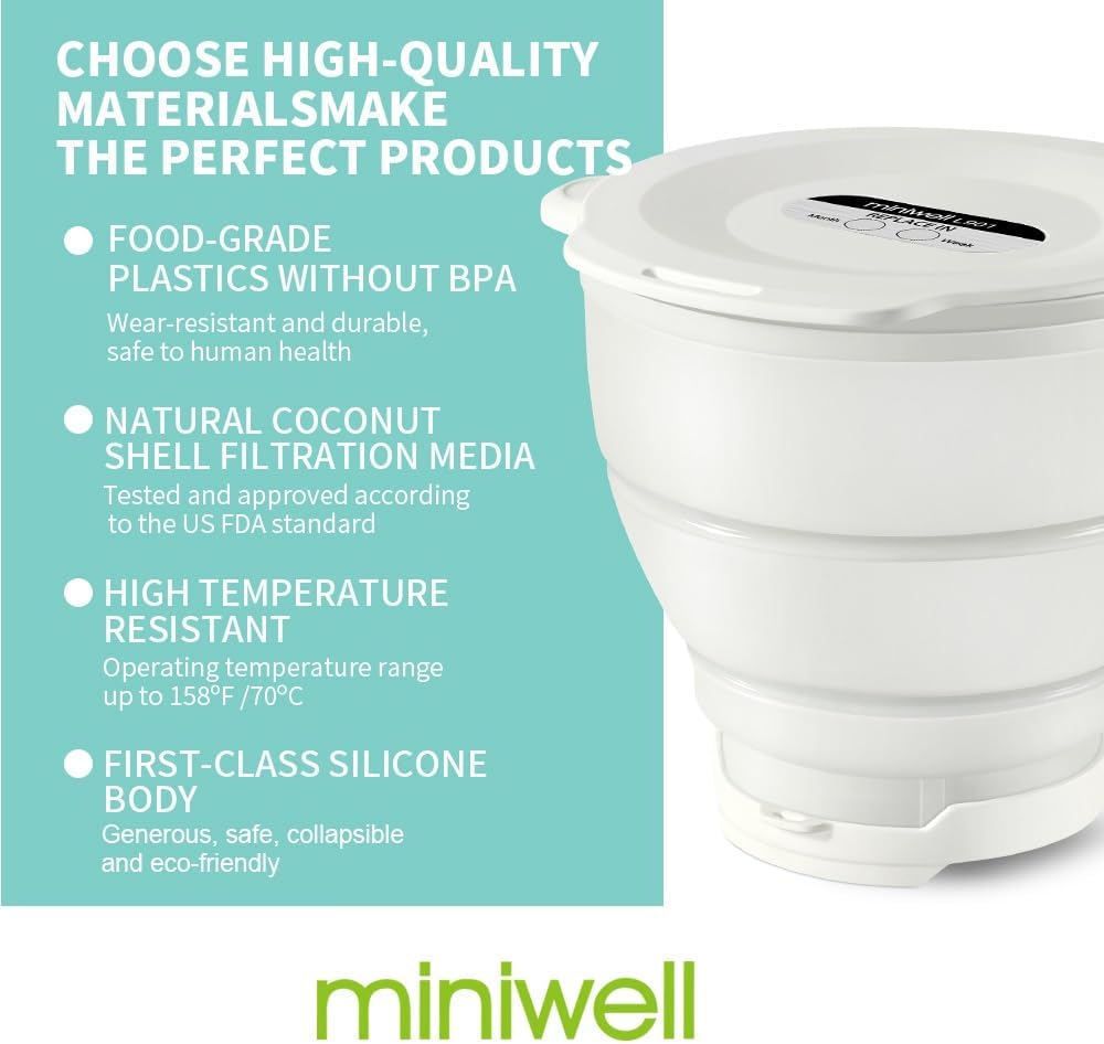 miniwell Filtration System- Water Camping Filter with Replaceable Filter - for Hiking Purification- Remove Chlorine,Sediments, BPA Free- Emergency