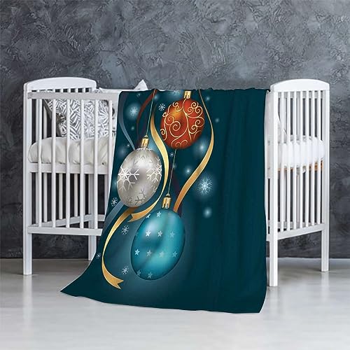 Manta De Franela Adornos Navideños Vívidos Clásicos Azul Petróleo Gris Rojo Manta Invierno Caliente Mantas para Sofá Personalizada Sobrecama, para Dormitorio, Invierno, Habitación, 125x150cm