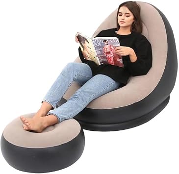 Inflatable Sofa Air Sofa Indoor/Outdoor Reclining Sofa with Footrest Ottoman Chair Load Capacity 150 kg Easy Storage Mobility for Living Room Bedroom Balcony Office Use