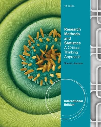 Research Methods and Statistics: A Critical Thinking Approach: Written by Sherri Jackson, 2011 Edition, (International ed of 4th revised ed) Publisher: Wadsworth Publishing Co Inc [Paperback]