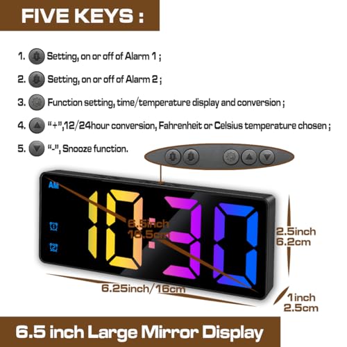 Image of Small Digital Alarm Clock, Mirror Surface LED Electronic Clocks with Large Display, Adjustable Brightness and Snooze Model for Bedroom, Desk, Office, Black Case