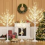Cofiyard Outdoor Christmas Decorations Lighted Birch Tree Set of 3, LED Warm White 4, 6 and 8 Feet, for Indoor Christmas Decor, Party, Garden, Yard, Wedding, Holiday