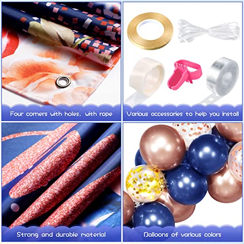 72 Pieces Birthday Decorations For Women Girls Included Backdrop Tablecloths Balloons Floral Garland Happy Birthday Party Supplies For Ladies Birthday Party Decor (Blue Pink) #TOP6