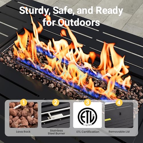Image of FansaFurn 7-Pieces Outdoor Patio Furniture Set with 43 inch Fire Pit Table, Outdoor Metal Sectional Sofa with Cushions, Outdoor Conversation Set for Garden, Balcony, Deck, Backyard, Grey