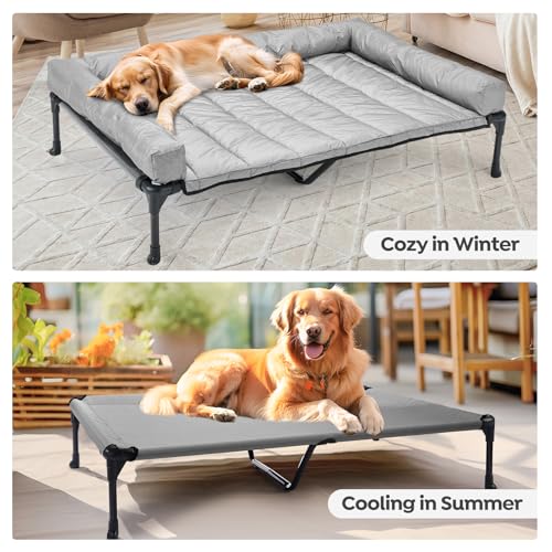Veehoo Cooling Elevated Dog Bed Add Removable Waterproof Bolster Cushion Mat, Raised Pet Cot with Breathable Teslin Mesh, No-Slip Feet, Dog Couch Bed for Indoor Outdoor, 42x30inches, Grey, CWC2331B by Veehoo - Image 6