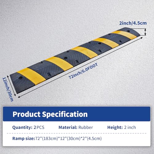 Image of BESEA 72 inch Rubber Speed Bumps for Driveway 2 Pack, Heavy Duty 22000 LBS