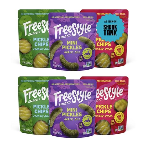 Freestyle Snacks Pickle Variety Snack Packs - 3 Flavors of All Natural Fresh-Packed Deli-Style Pickles - Non-GMO Kosher Gluten-Free Low Calorie Snacks - 3.5 Ounce (6 Pack)