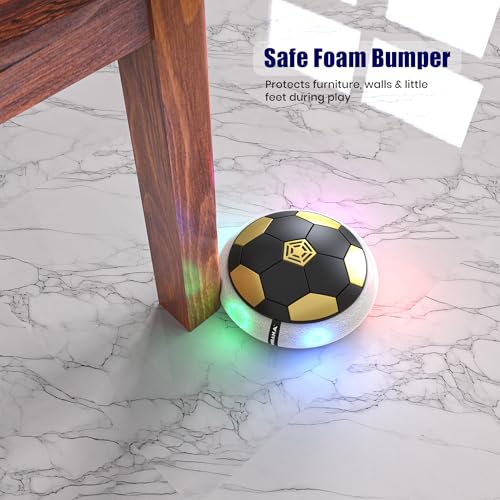 Image of Mirana Air Football Smart Toy for Kids | 3-Mode USB Type-C Rechargeable Hover Ball | Indoor Electric Hoverball with LED Lights | Birthday Gift for Boys & Girls 2 3 4 5 6 7 8 9 10 Years (Black-Golden)